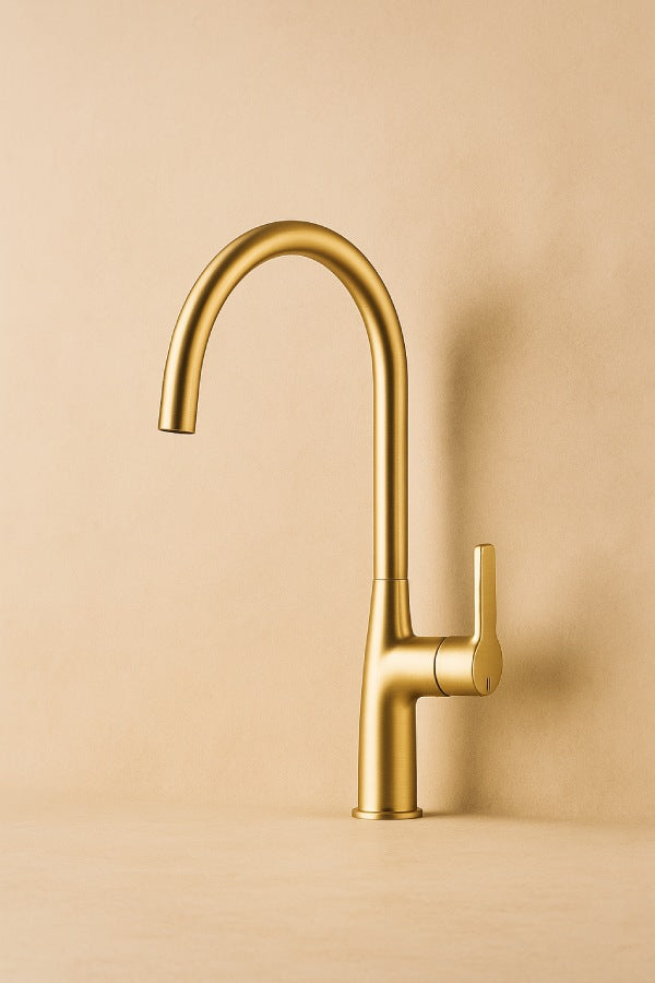 The Camden Brushed Brass Gooseneck Kitchen Tap