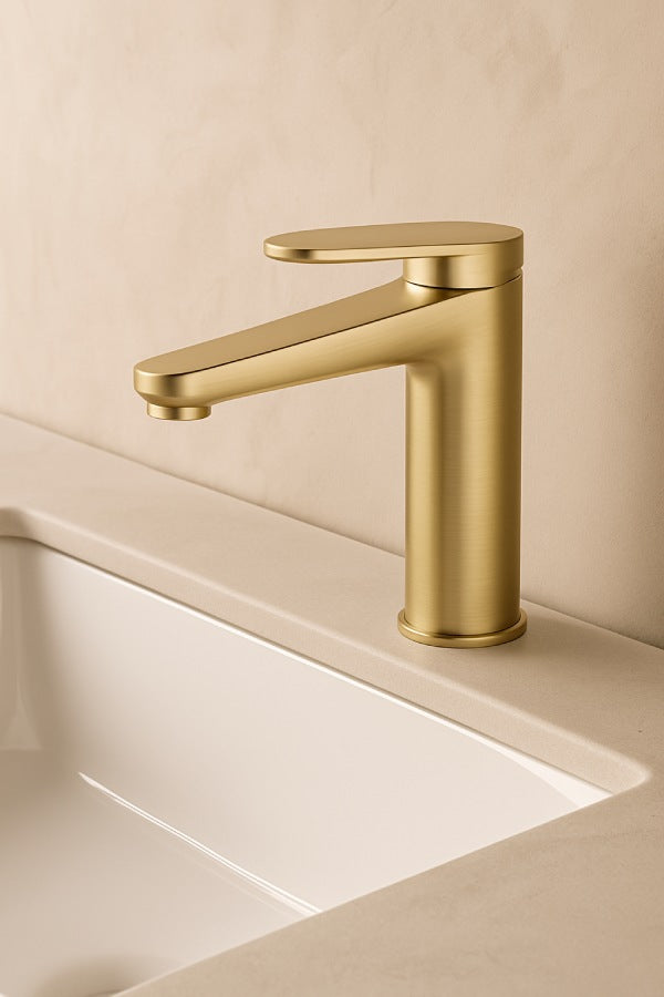 The Langley Brushed Brass Basin Tap