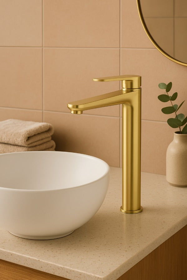 The Marlow Tall Brushed Brass Basin Mixer Tap