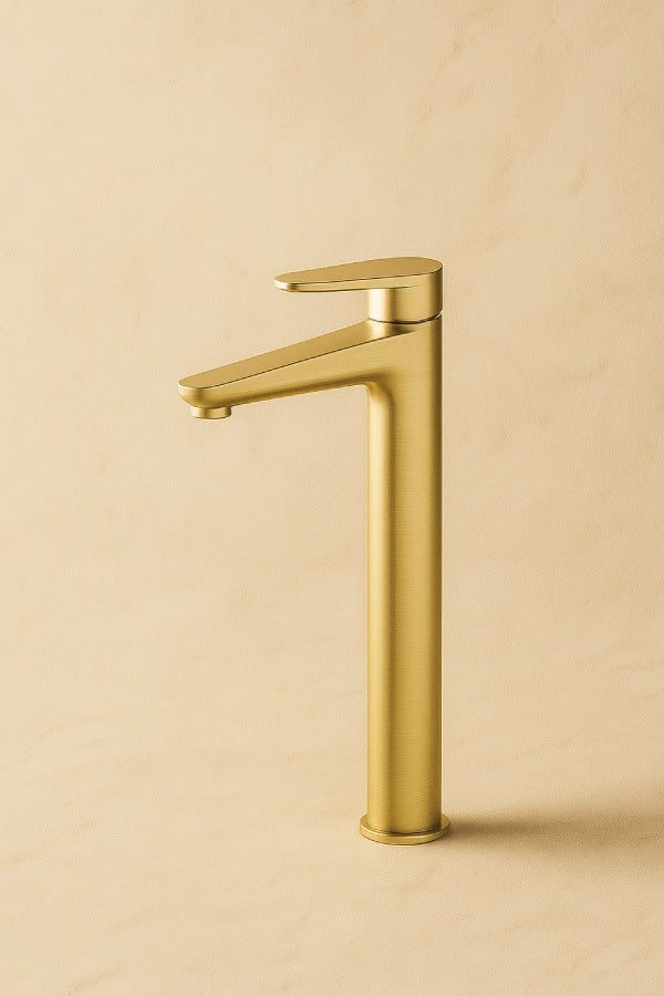 The Marlow Tall Brushed Brass Basin Mixer Tap
